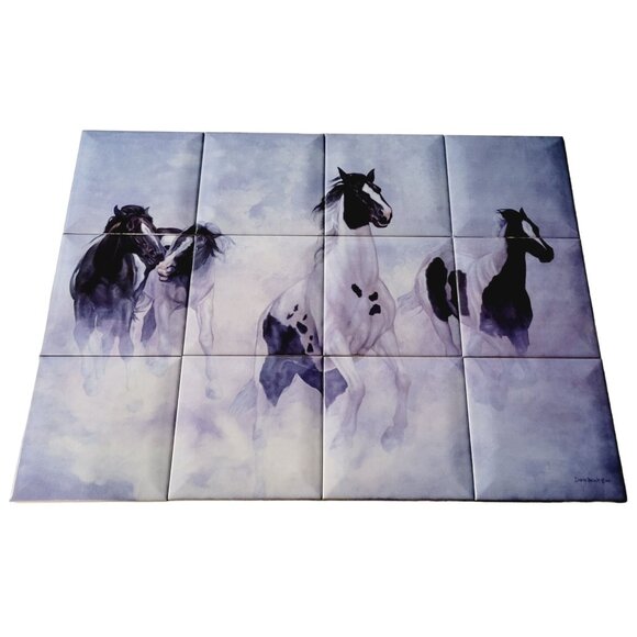 Running Horses Diana Beach Art Tiles 24" x 18" Ceramic Wall Decor - Picture 1 of 11